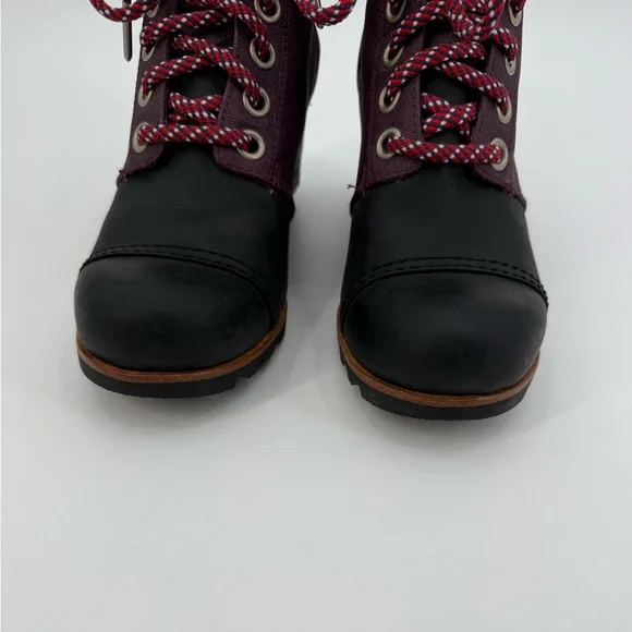 SOREL Lexie Waterproof Leather Wedge Burgundy & Black Wedge Ankle Boots SZ 8.5 - Picture 6 of 16